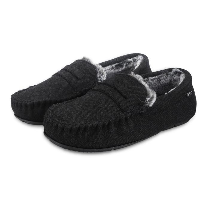 totes toasties® Mens Soft Herringbone Moccasin Slipper Charcoal Extra Image 2